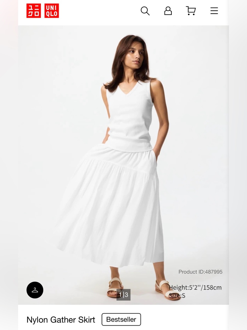 UNIQLO White Nylon Gather Skirt